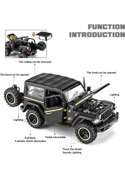 1/32 Wrangler Rubicon-Off-Road Oyuncak Araba Modeli Alaşım Diecast Ses Işık Geri Çekin 4 Kapı Açıldı Suv Araçlar Çocuklar Için Erkek Hediyeler (Yurt Dışından) modelleri