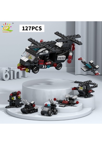 Huıqıbao 6ın1 Şehir Mühendisliği Araba Polis Kamyonu Yapı Taşları Tankı Helikopter Tuğla Yangın Söndürme Seti Oyuncaklar Çocuklar Için (Yurt Dışından)