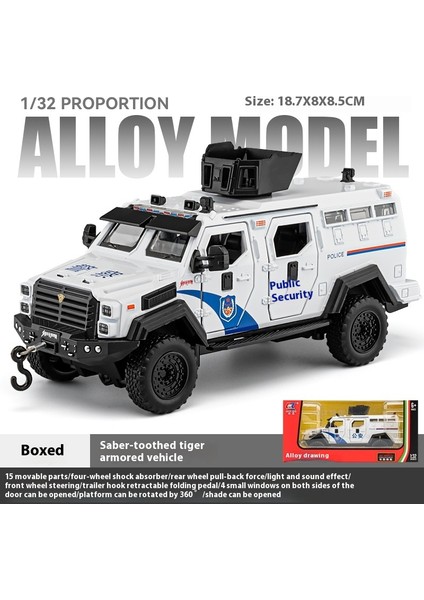1:32 Saber Dişli Kaplan Polis Zırhlı Araç Off Road Alaşım Metal Pres Döküm Model Araba Ses Işığı ile Çocuk Oyuncak Araba Hediye (Yurt Dışından)