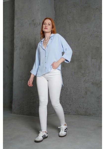 Kol Katlama Detaylı Bebe Mavi Gömlek fırsatları