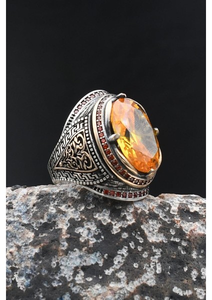 Gümüş Yüzük Sitrin Taşlı Zirkon Taş Süslemeli 902025 fiyatları