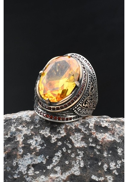 Gümüş Yüzük Sitrin Taşlı Zirkon Taş Süslemeli 902025 modelleri
