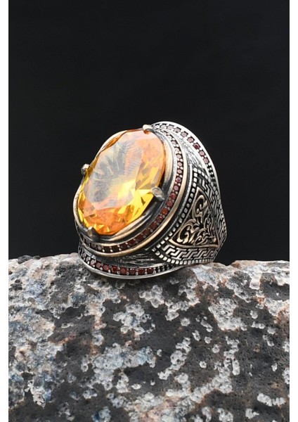 Gümüş Yüzük Sitrin Taşlı Zirkon Taş Süslemeli 902025 fırsatları