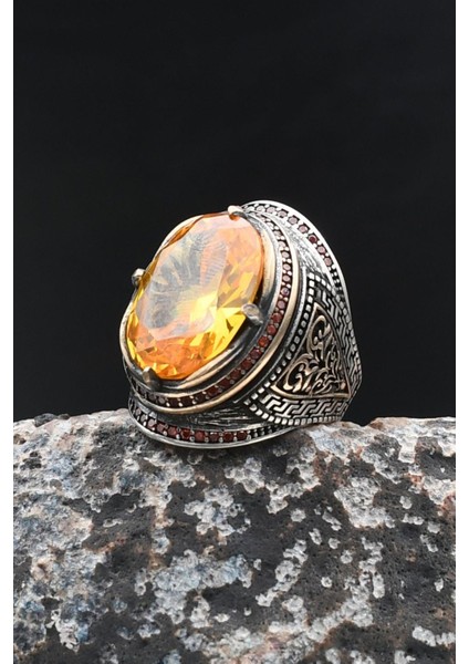 Gümüş Yüzük Sitrin Taşlı Zirkon Taş Süslemeli 902025 indirimleri