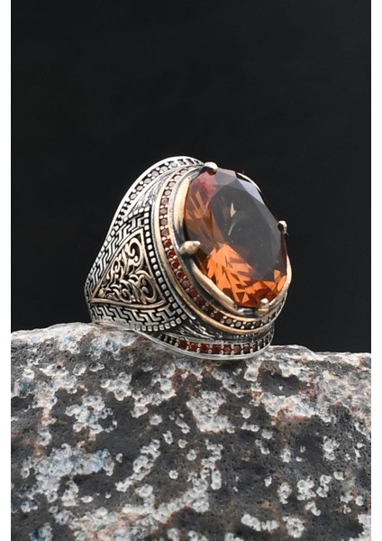 Zultanit Taşlı Zirkon Taş Süslemeli 925 Ayar Gümüş Erkek Yüzük 902027