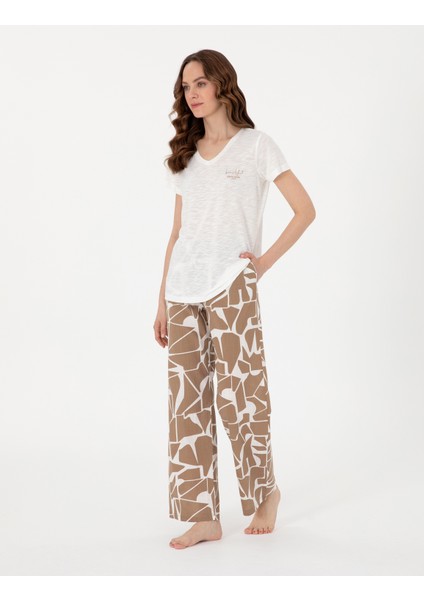 Kadın Krem Kısakollu Pijama Takımı 50319004-VR071 fırsatları