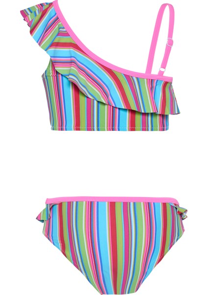 Kız Çocuk Çok Renkli Mavi Çizgili Pembe Biyeli Bikini Takımı 25SG003ST fiyatları
