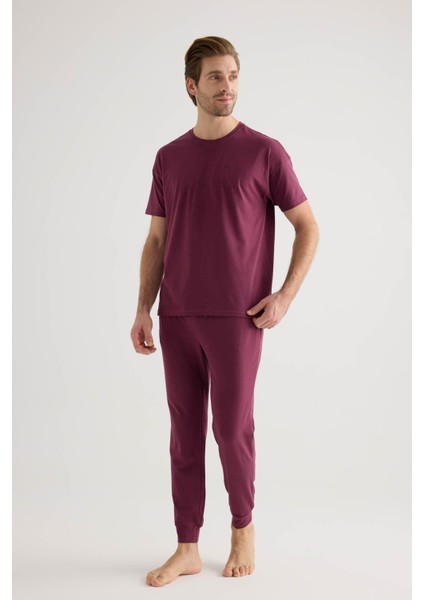 Erkek Pamuklu Kısa Kollu Uzun Pijama Takımı