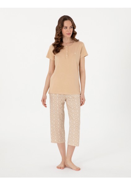 Kadın Bej Kapri Pijama Takımı 50319045-VR011 fırsatları