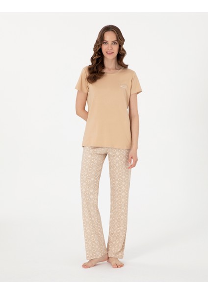 Kadın Bej Kısakollu Pijama Takımı 50318999-VR011