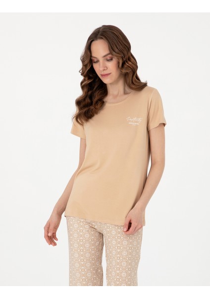 Kadın Bej Kısakollu Pijama Takımı 50318999-VR011 modelleri