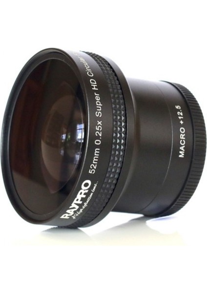 52MM 0.25X Pro Hd Balıkgözü Fisheye + 12.5 Dioptri Makro Lens