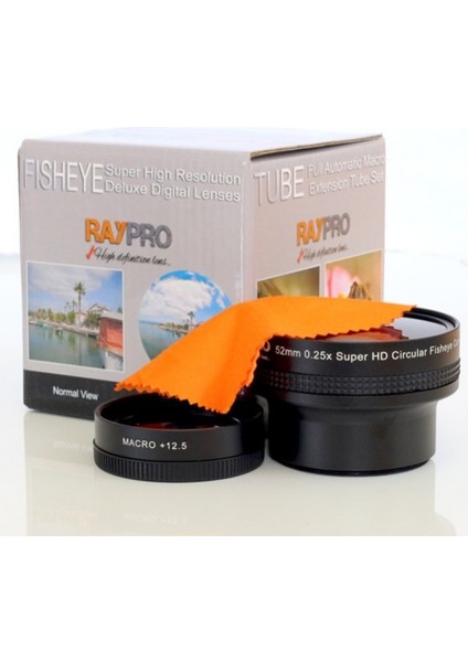 52MM 0.25X Pro Hd Balıkgözü Fisheye + 12.5 Dioptri Makro Lens