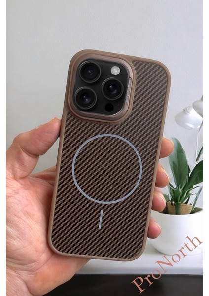 IPhone 15 Pro Uyumlu Kılıf Magsafe Şarj Özellikli Karbon Fiber Premium Kapak