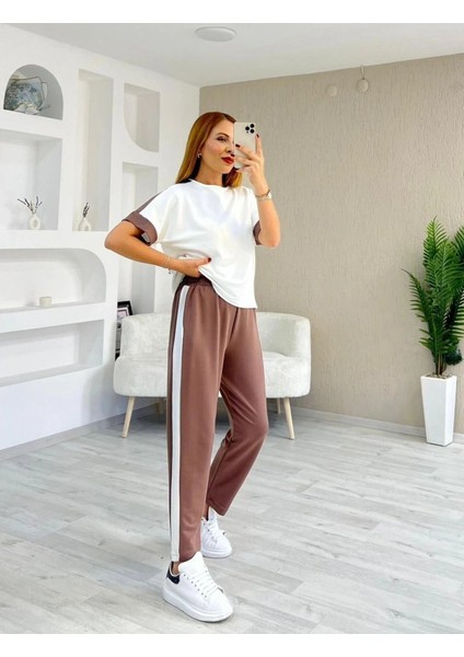 Kadın Modal Dokulu Kumaş Yanı Şeritli Takım