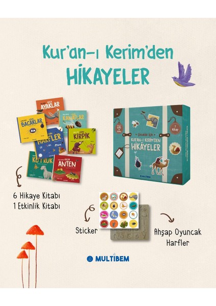 Kuran-I Kerim'den Hikayeler Seti - 7 Kitap Ahşap Oyuncak ve Sticker - Kutulu Özel Set