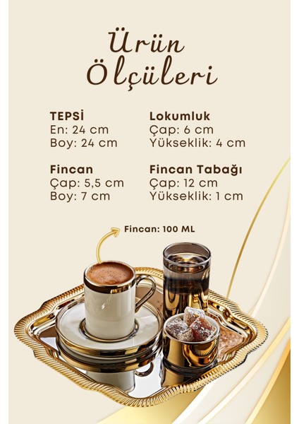 Tepsili Gold Porselen Fincan Seti Damat Kahvesi-Söz Nişan Türk Kahvesi Kahve Fincanı