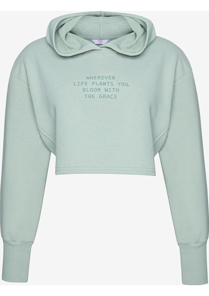 Açık Yeşil Kapüşonlu Ribana Detaylı Sweatshirt
