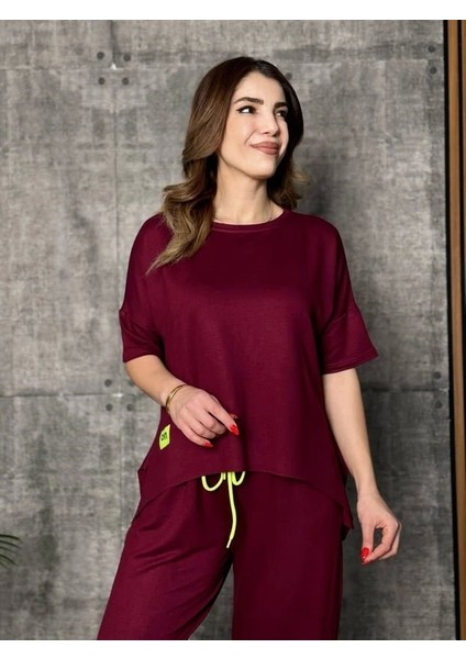 Kadın Kısa Kollu Bisiklet Yaka Viskon Iki Iplik Bluz ve Pantolon Ikili Takım fırsatları