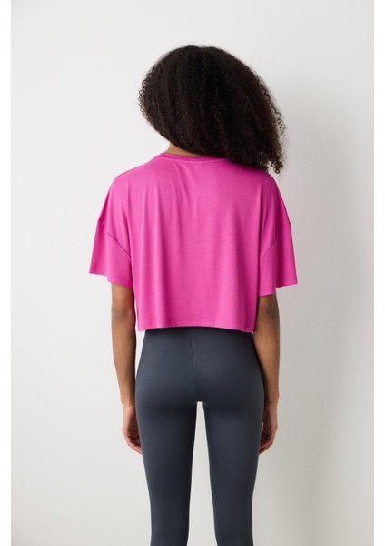 Modal Crop Fuşya Tişört