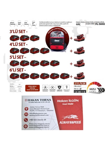 Aa- Arm 3 Adet Yedek Akü Şarj Cihazı 2AH 21V Taşıma Çantası Hediye