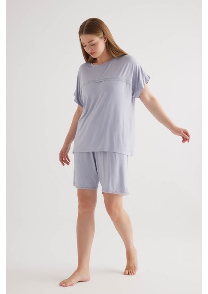 Kadın Plus Size Viscose Kısa Kollu Şortlu Pijama Takımı modelleri