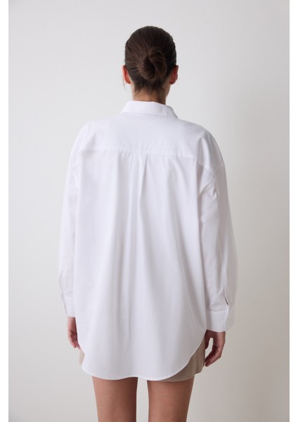 Beyaz Poplin Oversize Gömlek
