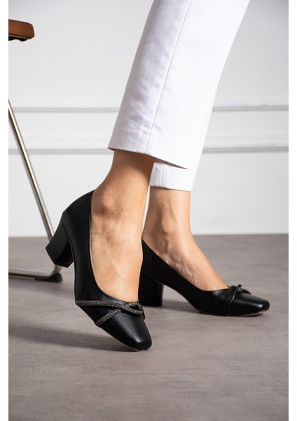 Kadın Alçak Ökçe Topuklu 5,5 cm Stiletto Taşlı Abiye Günlük Kadın Topuklu Ayakkabı (36-44)