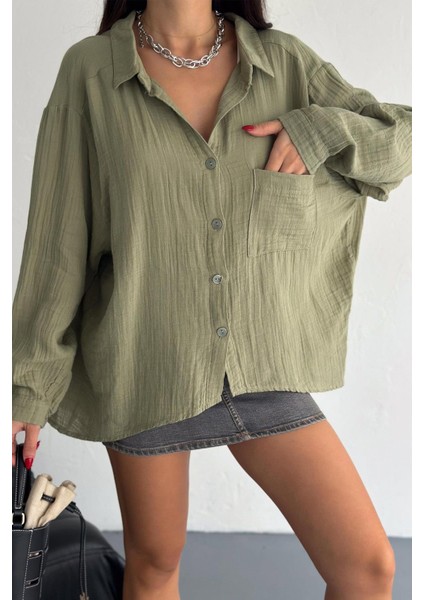 Oversize Müslin Kumaş Rahat Gömlek
