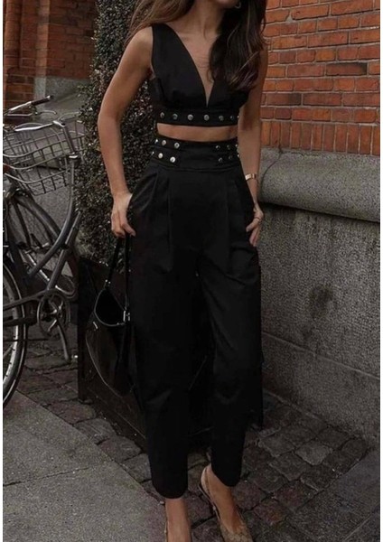 Kadın Double Krep Kumaş Düğme Aksesuar Detaylı Takım modelleri