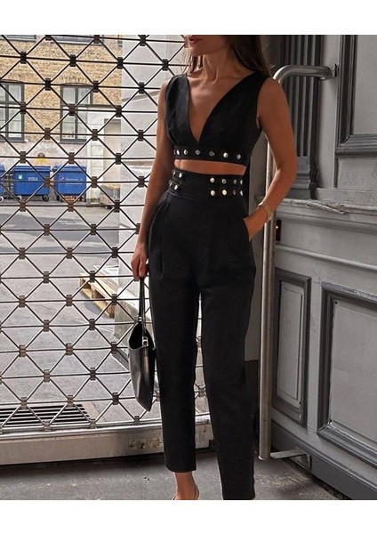 Kadın Double Krep Kumaş Düğme Aksesuar Detaylı Takım indirimleri