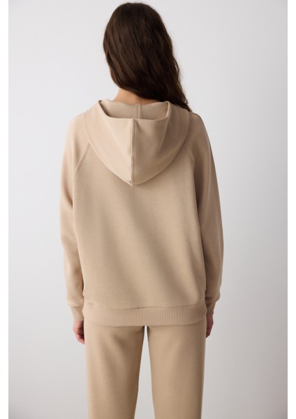 Bej Kapitone Detay Marita Sweatshirt - Saude Koleksiyonu