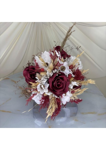 Bordo Renkli Gelin El Çiçeği | Gelin Buketi | Hediyeli Ürün
