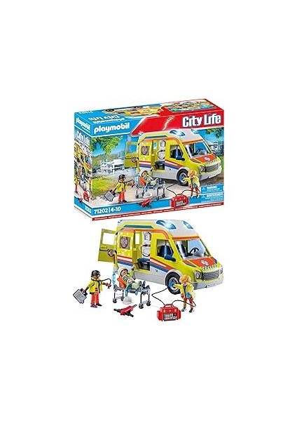 Playmobil City Life 71202 Işıklı ve Sesli Ambulans, 4 Yaşından Büyük Çocuklar Oyuncak