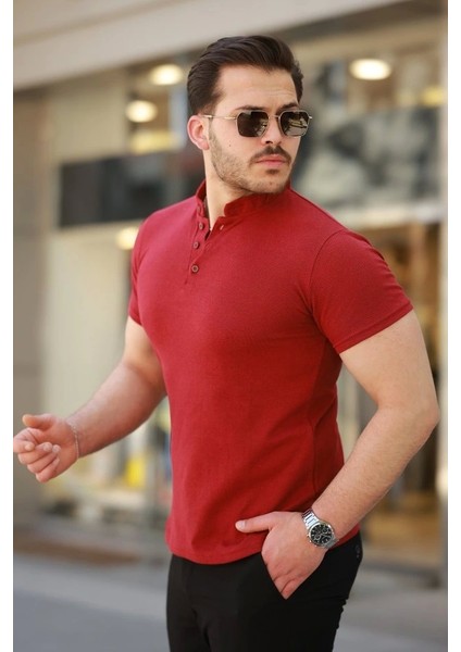 Erkek Hakim Yaka Dokuma Pamuklu Kumaş Kısa Kollu T-Shirt fiyatları