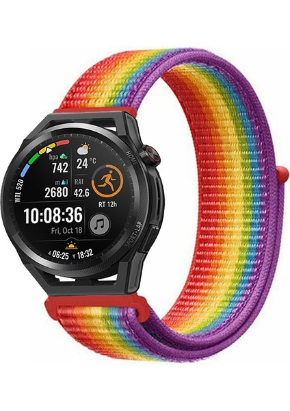 Huawei Watch Gt Runner Uyumlu Kordon Kumaş Desenli Cırt Cırtlı Spor Kayış
