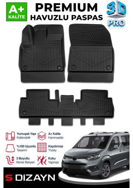 Toyota Proace City 3D Pro Havuzlu Paspas 2018 Üzeri A+ Kalite