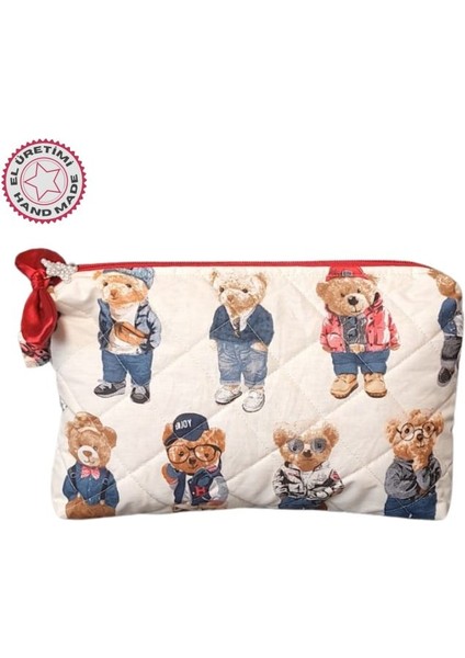 El Yapımı Teddy Bear Temalı 2'li Bakım / Portföy Çantası Seti fırsatları