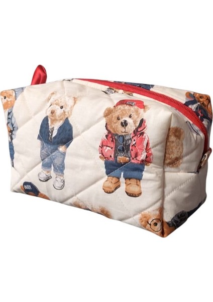 El Yapımı Teddy Bear Temalı 2'li Bakım / Portföy Çantası Seti
