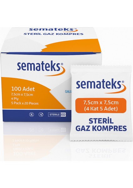 Steril Gaz Kompres Spanç Pamuklu Dokuma Emici Gazlı Bez 7,5cmx7,5cm 100'LÜ Kutu (5'li 20 Paket) (4 Katlı) fiyatları
