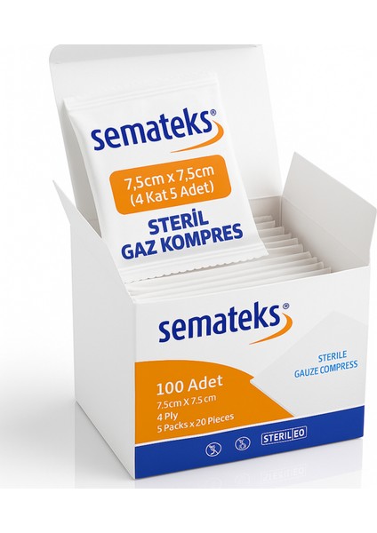 Steril Gaz Kompres Spanç Pamuklu Dokuma Emici Gazlı Bez 7,5cmx7,5cm 100'LÜ Kutu (5'li 20 Paket) (4 Katlı) modelleri