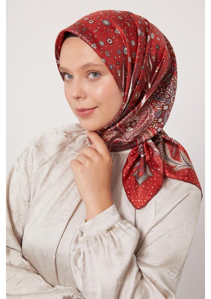 Kırmızı Yaprak Desen Twill Ipek Eşarp fırsatları