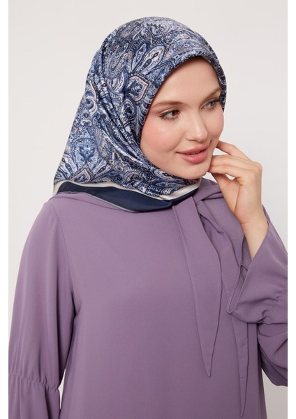 Lacivert Etnik Desen Twill Ipek Eşarp fırsatları