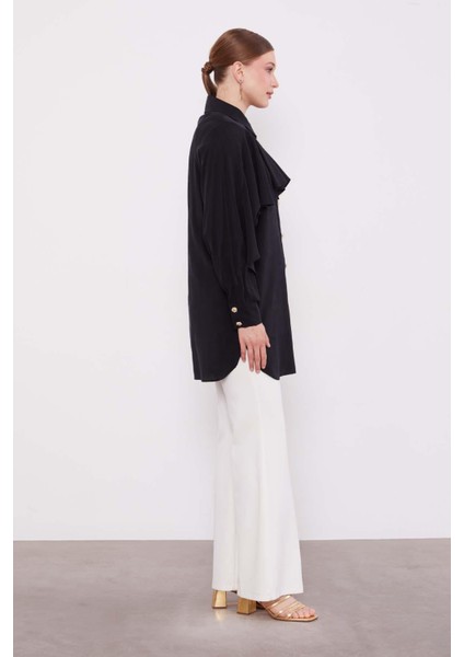 Siyah Volan Detay Düğmeli Gömlek fiyatları