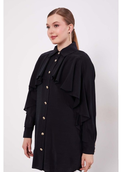 Siyah Volan Detay Düğmeli Gömlek fırsatları