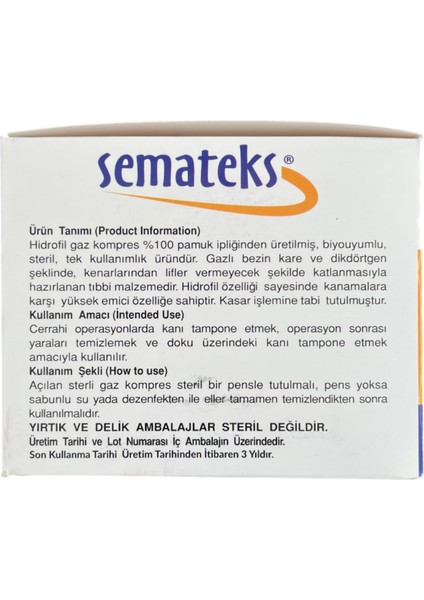 Steril Gaz Kompres Spanç Pamuklu Dokuma Emici Gazlı Bez 7,5cmx7,5cm 100'LÜ Kutu (5'li 20 Paket) (4 Katlı)