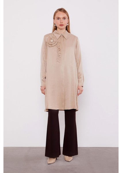 Bej Fırfır Çiçek Detay Cupra Gömlek