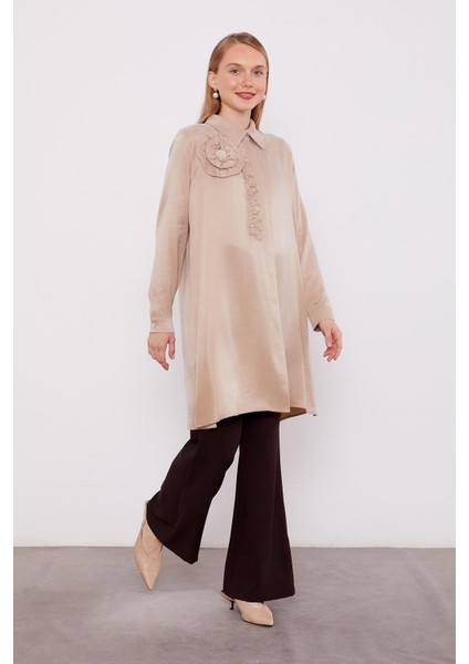 Bej Fırfır Çiçek Detay Cupra Gömlek fiyatları