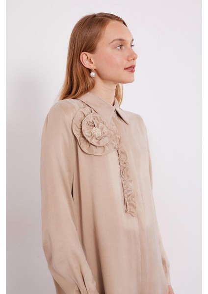 Bej Fırfır Çiçek Detay Cupra Gömlek fırsatları