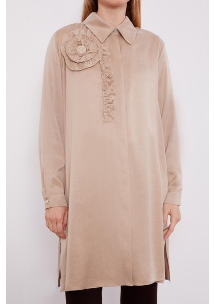 Bej Fırfır Çiçek Detay Cupra Gömlek indirimleri